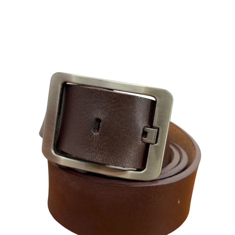 Oveynersin Wide Buckle Belt Mens SZ 43 Brown Leather Casual Classic Full Grain